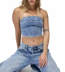 UO Ecote Kate Denim Tube Top Urban Outfitters Light Wash Blue NWT Small