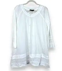 Donna Karan Sleepwear White Babydoll Button Down Cotton Sleep Nightgown XS