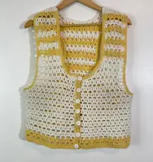 Handmade Yellow And White Crochet Knitted Sweater Vest