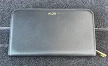 Aldo Textured Black Wallet with Gold Zipper
