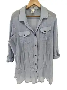 Dotti‎ Womens Blue Cotton Button Down Shirt Tunic Top Coverup Swim Size Large