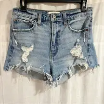 Distressed High Rise Mom Shorts