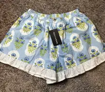Peach Love California Light Blue Floral High Waist Shorts