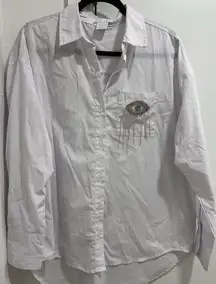 Eye bedazzled detail long sleeve shirt in white and silver