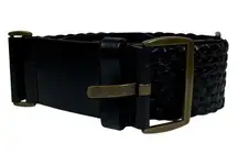 Ann Taylor LOFT Belt Women XS Black Brass Leather Woven Closet Staple Boho Y2K