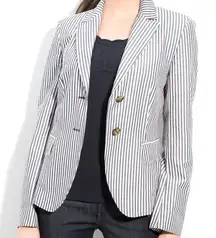 Weekend MaxMara Vanda 100% Cotton Blue & White Seersucker Single Breasted Blazer