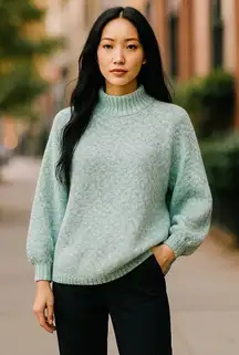 Vintage One Step Up Popcorn Knit Mock Neck Grandma Grandpa Kawaii Sweater