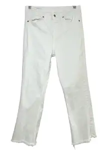 ZARA White High Waisted Straight Leg Raw Hem Cropped Jeans Women Size 8 minimal