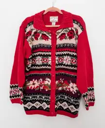VTG Heirloom Collectibles Womens Cardigan Size 14/16 Red ‎ Knit Holiday Novelty