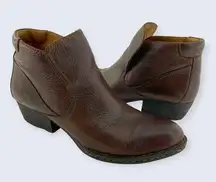 Born Rachelle Dark Brown Chocolate Leather Tongue 2" Block Heel Ankle Boot 10