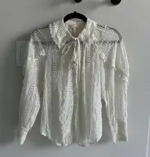 Rebecca Taylor Long Sleeve Geo Eyelet Blouse Top Size XS
