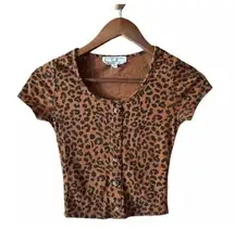 HIPPIE ROSE Junior's Leopard Print Short Sleeve Knit Top NWOT Medium