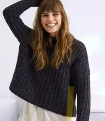 Aerie Grey Chunky Knit Mock Neck Wool Alpaca Sweater