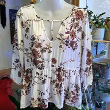 Full Tilt Brown Floral  3/4 Sleeve Blouse Size Medium