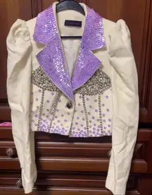 NUMBER SEVEN Intricately jacket S
Vintage Elegant Purple and White Sequin Jacket