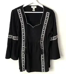 Style & Co boho bell sleeve tassel black small