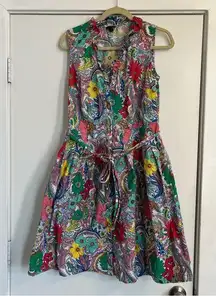 sleeveless tank dress multicolor paisley print button front modest prep