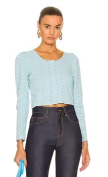 LOVESHACKFANCY Jonah Crop Cardigan Powder Blue
