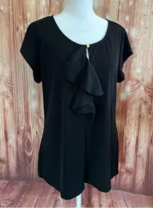 Black Ruffle Trim Short Sleeve Blouse