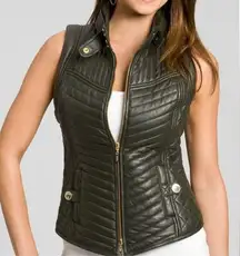 Guess by Marciano Women’s Medium Quilted Natural Green Leather Biker Vest