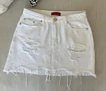 Distressed White Denim Skirt