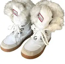 Khombu Womens Fur Lace Up Winter Snow Boots White Cream Size 8.5M