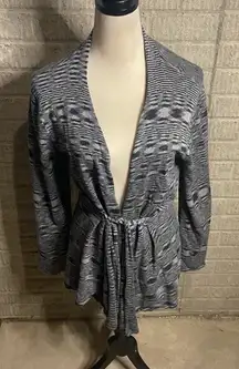 Tribal Gray Tie‎ Waist Belted Patterned Open Front Cardigan Sweater Size Large