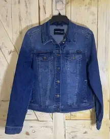 NWT $79 Calvin Klein Dark Wash Denim Blue Jean Jacket Size Large Petite