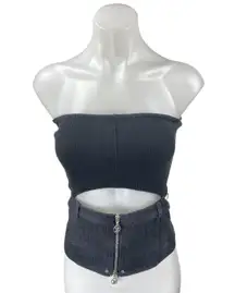 Yuse Black Ribbed Knit Sleeveless Strapless Cutout Tube Bandeau Blouse Top Sz M