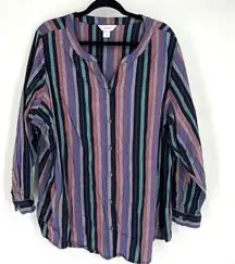 CJ Banks Women's Striped Button Front Groovy Tunic Blouse Multicolor Size 3X