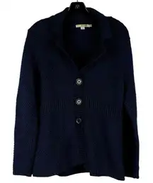 Boden Navy Textured Knit Collar Three Front Buttons Cardigan 12