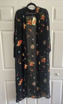 Sacred Threads Women's‎ Vintage Black Floral Kimono Cover up Deadstock Medium