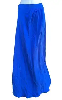 Assali Royal blue pleated high waisted long slit maxi skirt