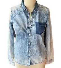 Volcom  Denim Blue Jean Long Sleeve Button Up Down Shirt ~ Woman's Size 10