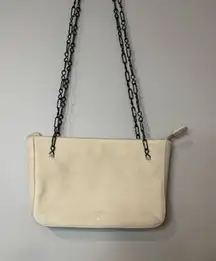 PRADA Authentic Cream Suede Shoulder Bag with Gunmetal Chain and Sleek Design