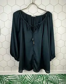 Easel Dark Green Long Sleeve Tied Top - Size - Small