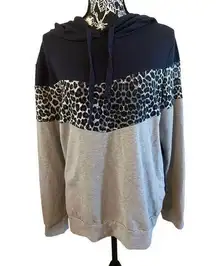 Hem And Thread Leopard Print Pullover Hoodie Sweatshirt Sz XL