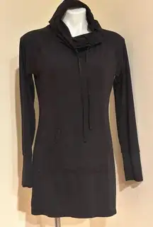 Yogalicious Lux Pull Over Black Long Thumb Holes Elastic Tie Hoodie Pockets Sz M