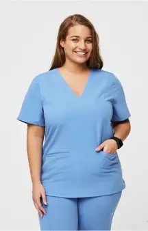 Womens Figs Casma Three Pocket Scrub Top Ceil Blue
