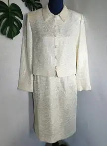 Vintage Ursula of Switzerland Ivory Sequin Collar Skirt Suit Set