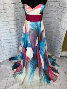 strapless brush print multicolor maxi dress sz 4