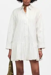 NWT Madewell Women's Bubble-Hem Mini Shirtdress Pinstripe Poplin White S