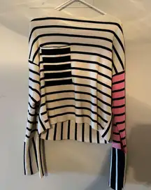 CELINE  Phoebe Philo Striped Long Sleeves White Pink Sweater