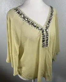 Sheer Gold Metallic Blouse Top M Pullover Tunic Beaded Sequins NYE Party New $48