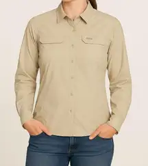 Columbia PFG Women's Long Sleeve Fishing‎ Shirt XL Beige Omni-Wick Vented Button
