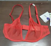 Calvin Klein NWOT 32B Sheer Red Marquisette Unlined Plunge Underwire Demi Bra