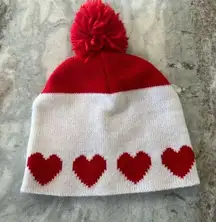 White with Red Hearts Beanie Hat