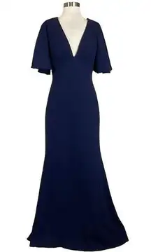 Betsy & Adam Women's Formal Dress Size 6 Blue Short Sleeve V-Neck Evening Gown