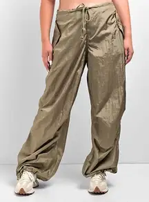 Motel Parachute Pants Women XL Almond Milk Tan Drawstring Y2K Oversize Baggy New