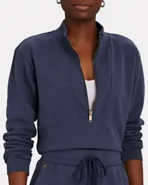 INTERMIX Bobby Cotton Half-Zip Sweatshirt Blue Large